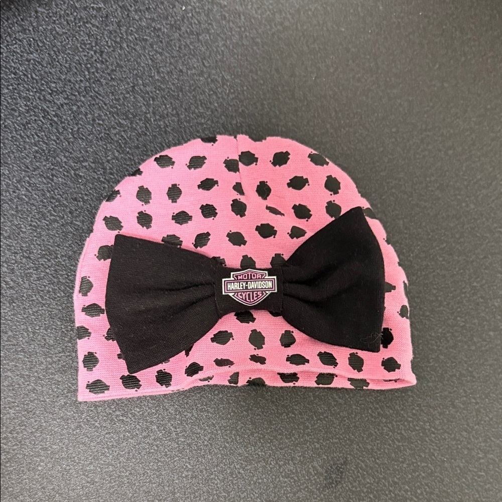 Harley-Davidson Kids Pink and Black Polka Dot Hat